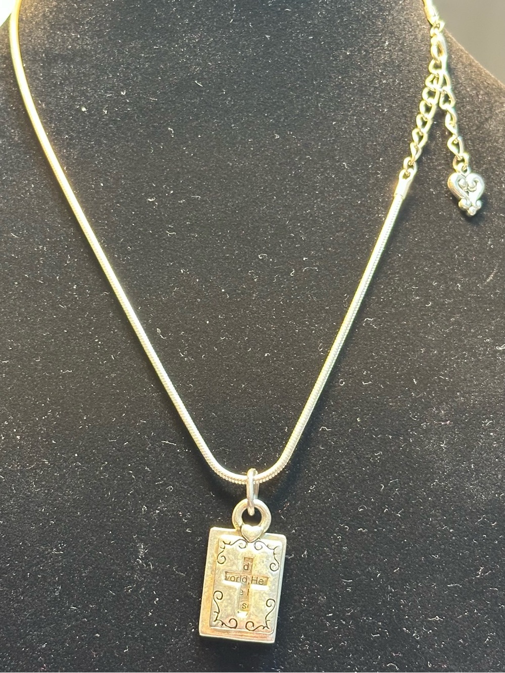 Brighton Retired Silver Plated John 3:16 Scripture Tag Cross Pendant Necklace